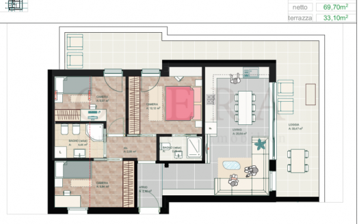 Vadena, quadrilocale con terrazza. Nuovo.