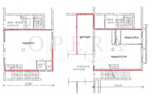 Negozio con magazzino, garage di 30 mq e possibilità di 2 posti auto nel piazzale.