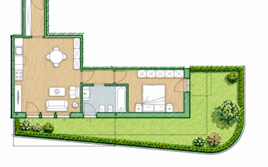 RONCAFORT – BILOCALI DI NUOVA COSTRUZIONE – PIANO TERRA CON GIARDINO O SUPERIORI